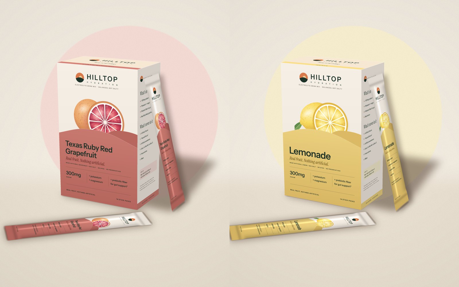 Hilltop Hydration 14-stick boxes and stick packs in Texas Ruby Red Grapefruit and Lemonade